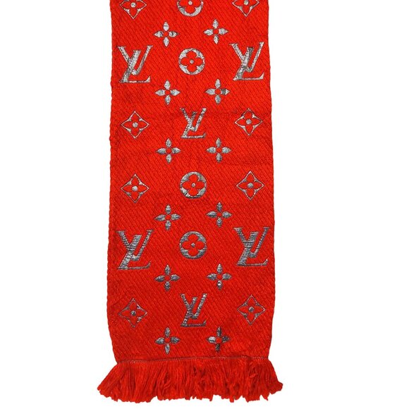 LOUIS VUITTON LV Vintage Shine Red & Silver Monogram Scarf VWT - Picture 5 of 12